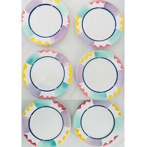 6 Vintage Pier 1 Imports Italian Hand Painted Desert Plates, Abstract